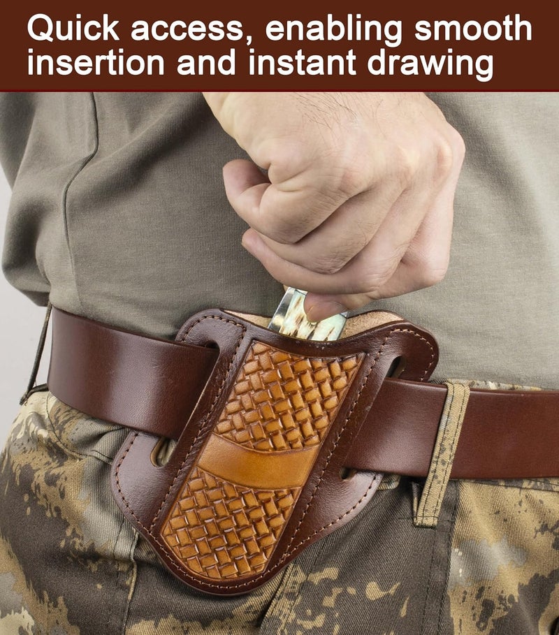 HOGIKUO Leather Knife Sheath for Belts,Fits Folding Knife Sheath(Brown) - Image 3